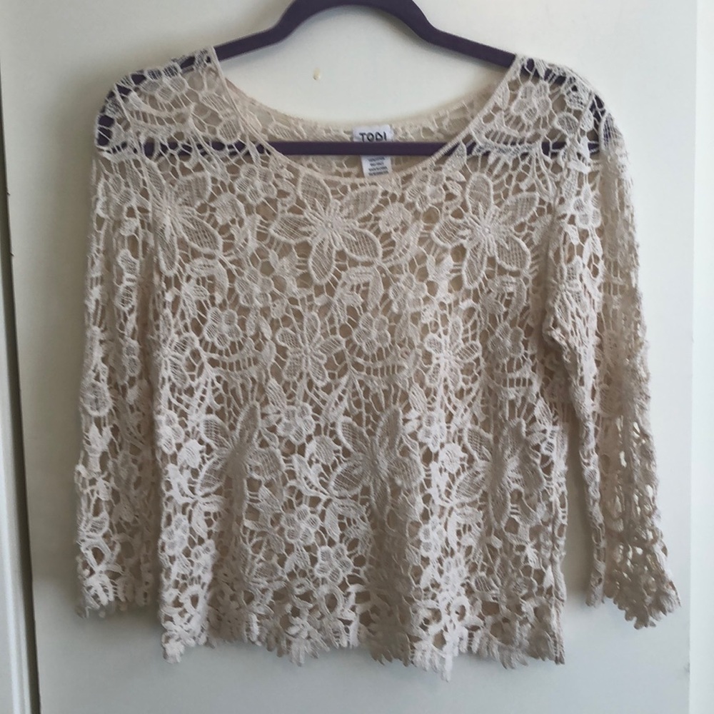 Tobi Creme Crochet Top - Picture 4 of 5